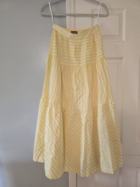 Staud Yellow Stripe Tiered Midi Skirt